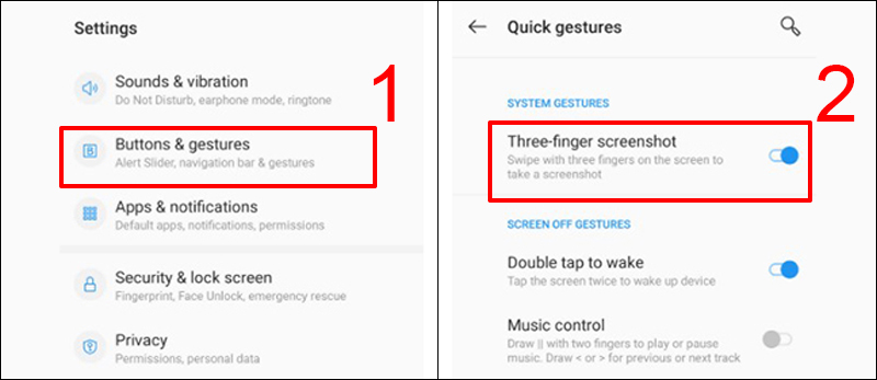 Bật Three-finger screenshot